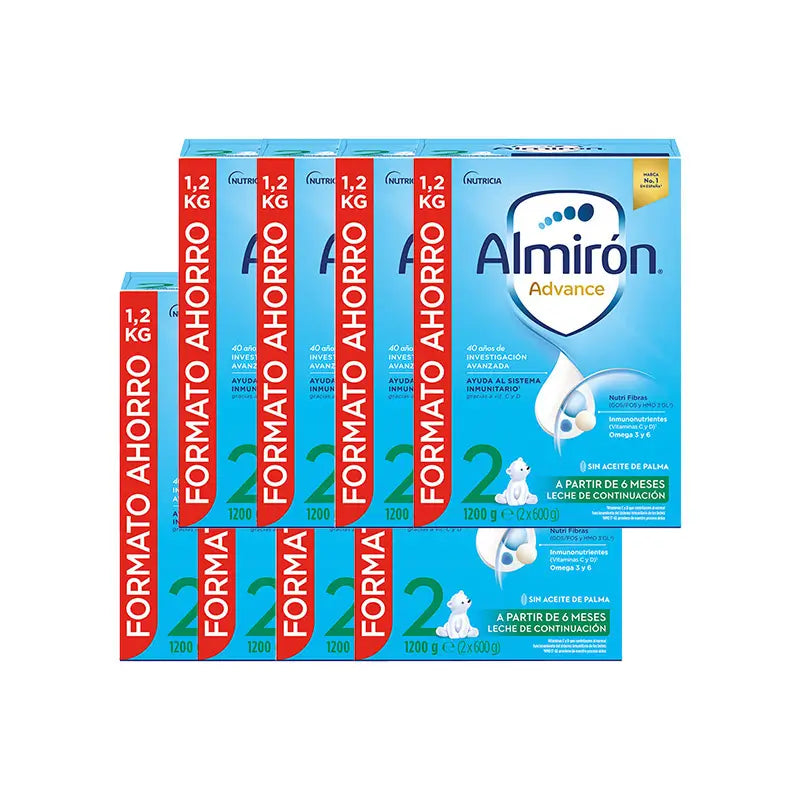 Pack 8 X Almirón Advance 2, Powdered Formula for Babies, from 6 Months, 1200g