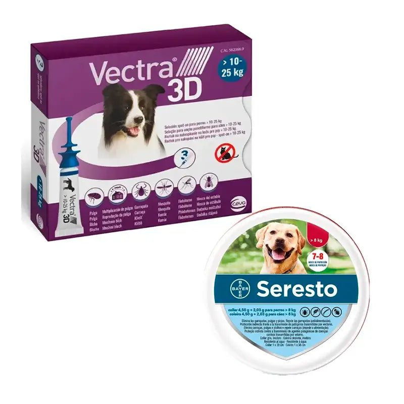 Vectra 3D 10-25 kg + 3 Pipettes + Seresto Large Collar, Pack Small-Medium Dogs