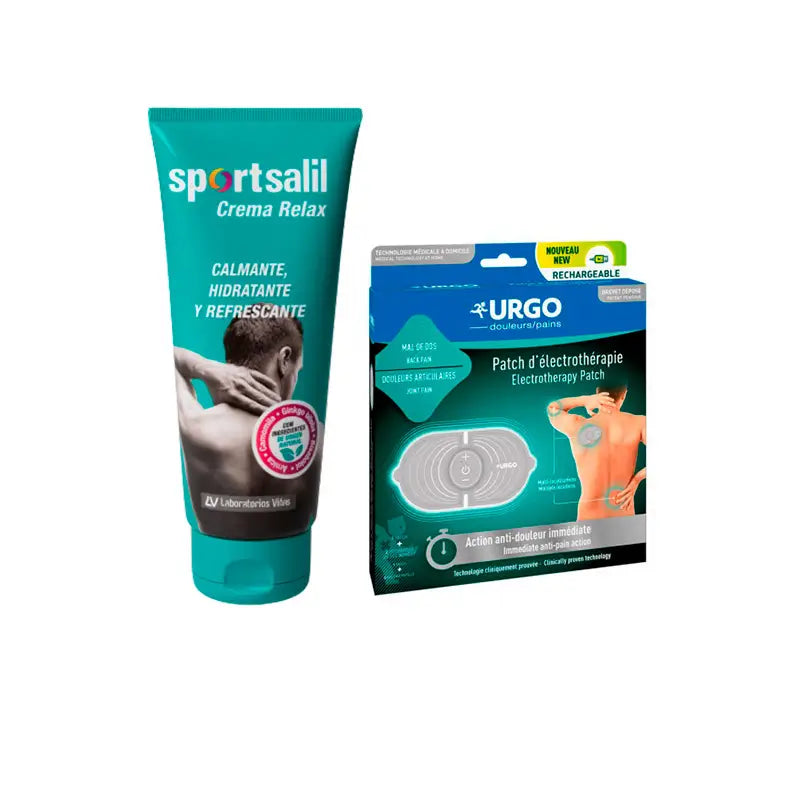 URGO Pack Rechargeable Electrotherapy Patch + Sportsalil Relax Cream 200 Ml
