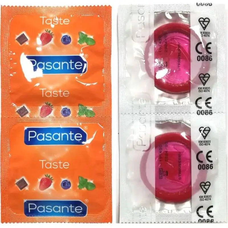 Pasante Condom Strawberry Flavour Bag, 144 units