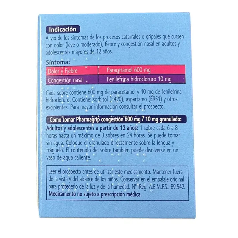 Pharmagrip Congestion 600/10 Mg, 10 granulated sachets