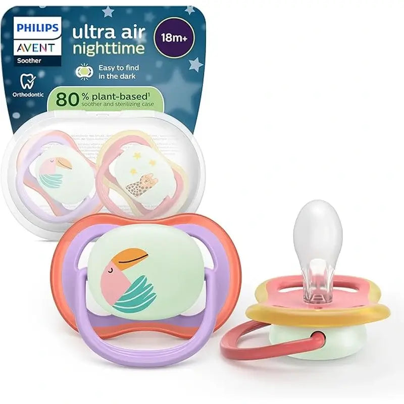 Philips Avent 2 dummies ultra air night-time +18m baby girl