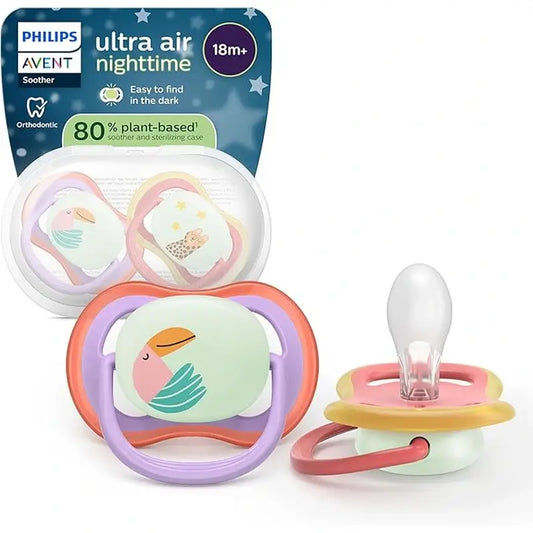 Philips Avent 2 dummies ultra air night-time +18m baby girl