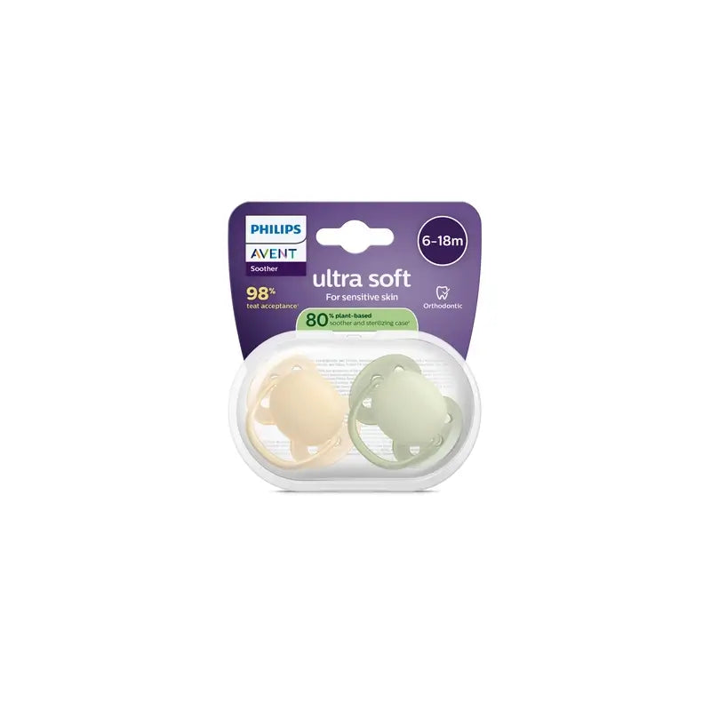 Philips Avent 2 ultra soft dummies 6-18m neutral