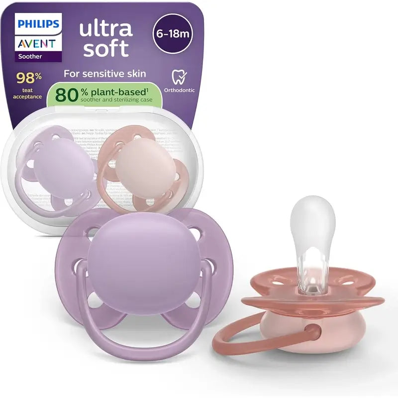 Philips Avent 2 ultra soft soothers 6-18m baby girl