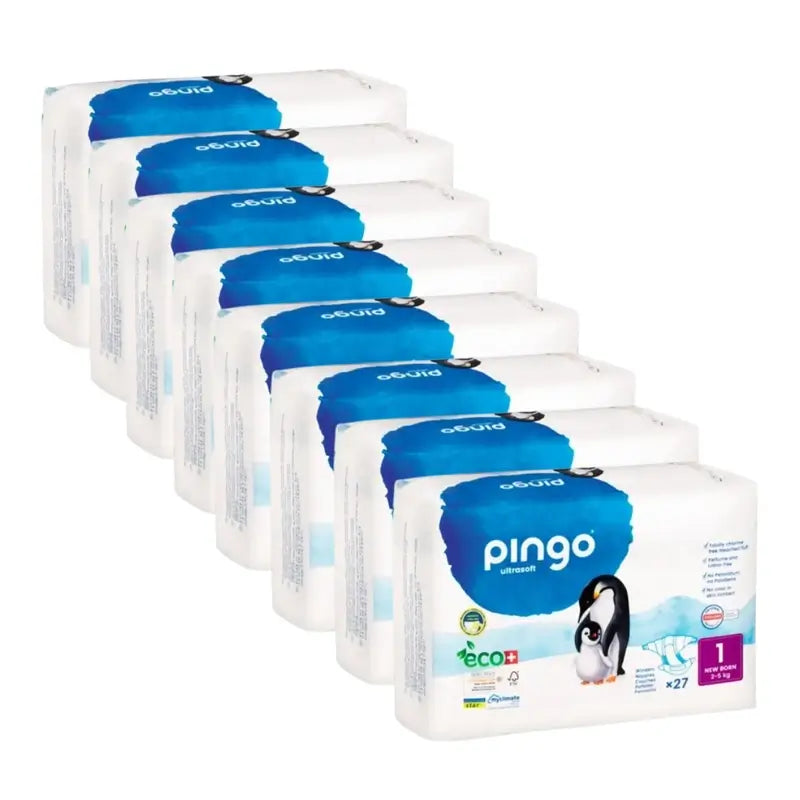 Pingo New Born Size 1 Ecological Nappies (2-5 Kg), 8X27 Units