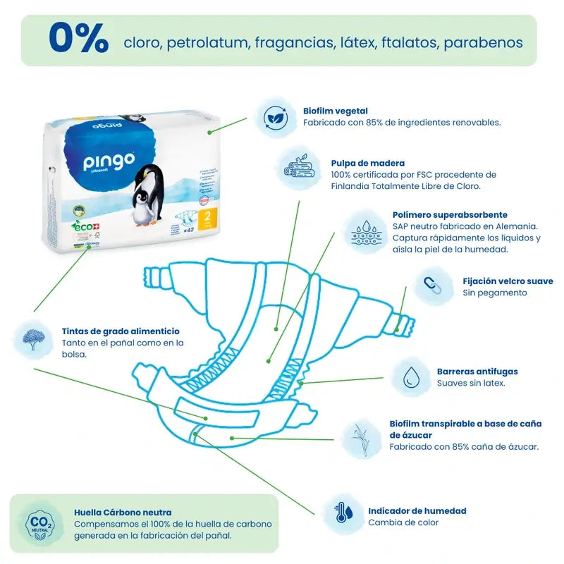 Pingo Ecological Nappies Size 2 Mini (3-6 kg), 42 Units
