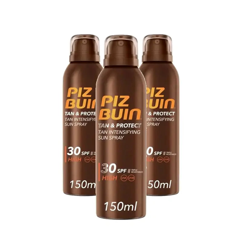 Piz Buin Tan & Protect Sun Spray with Tan Booster SPF30, Pack of 3 x 150 ml