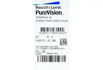 Purevision Spherical Monthly Lenses , 6 units - -5.00, 8.3, 14.0