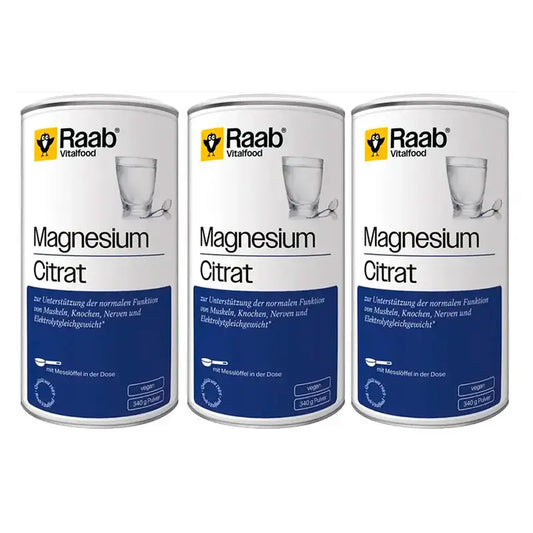 Raab Vitalfood Magnesium Citrate Powder Pack 3 x 340Gr. Sg Vegan