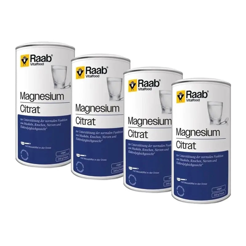 Raab Vitalfood Magnesium Citrate Powder Pack 4 x 340Gr. Sg Vegan