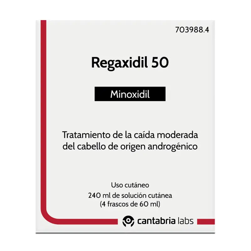 Regaxidil 50 mg/ml Minoxidil Cutaneous Solution 4 Bottles of 60 ml