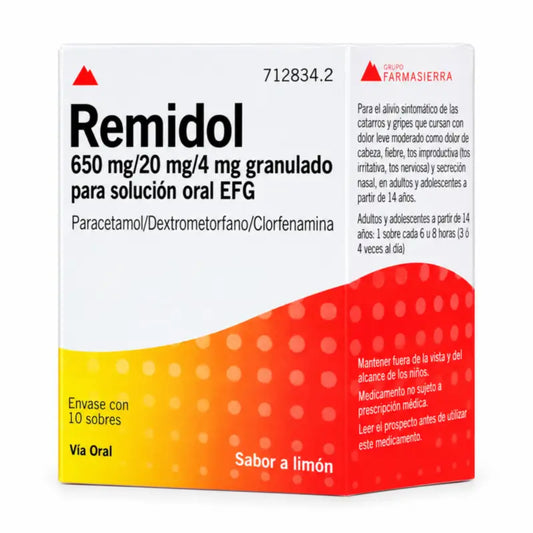 Remidol 650 Mg/20 Mg/4 mg Granules For Oral Solution Efg, 10 sachets