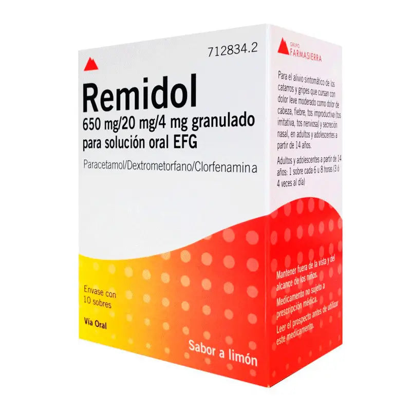 Remidol 650 Mg/20 Mg/4 mg Granules For Oral Solution Efg, 10 sachets