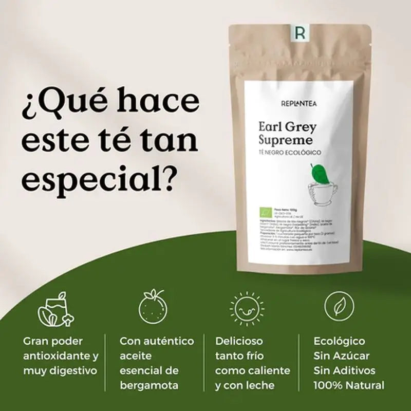 Replantea Earl Grey Supreme Organic Black Tea, 100 g