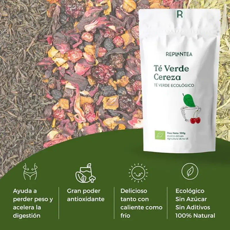 Replantea Green Tea Cherry & Hibiscus Organic, 100 g