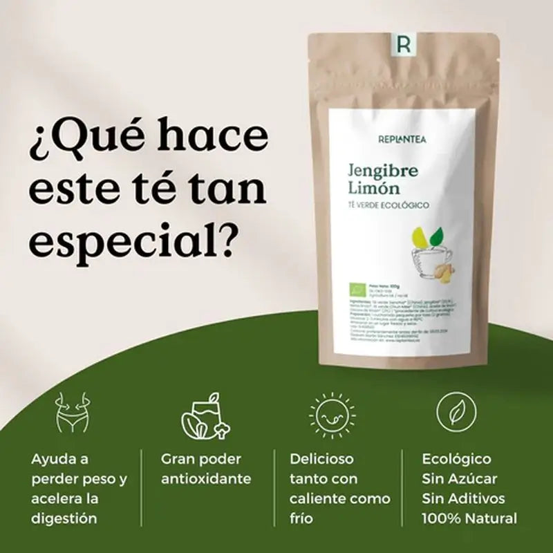 Replantea Green Tea With Ginger And Lemon Organic, 100 g