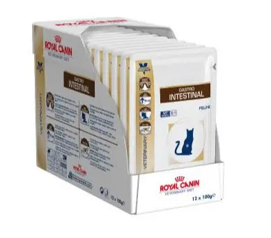 Royal Canin Veterinary Intestinal Moder Calorie Pouch Box 12X85Gr, wet food for cats