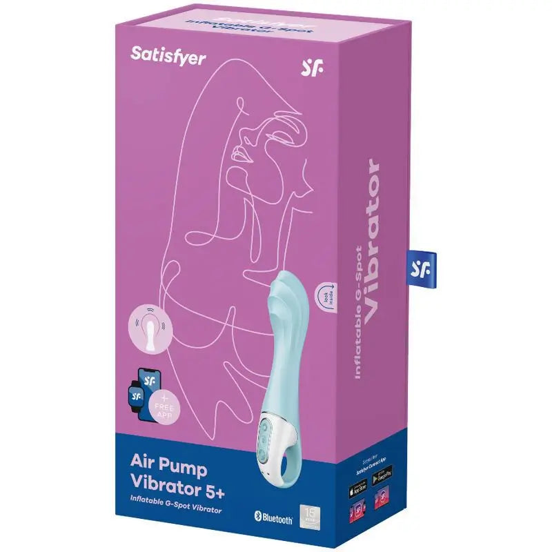 Satisfyer Connect Air Pump Vibrator 5+ Inflatable G-Spot Vibrator App - Blue