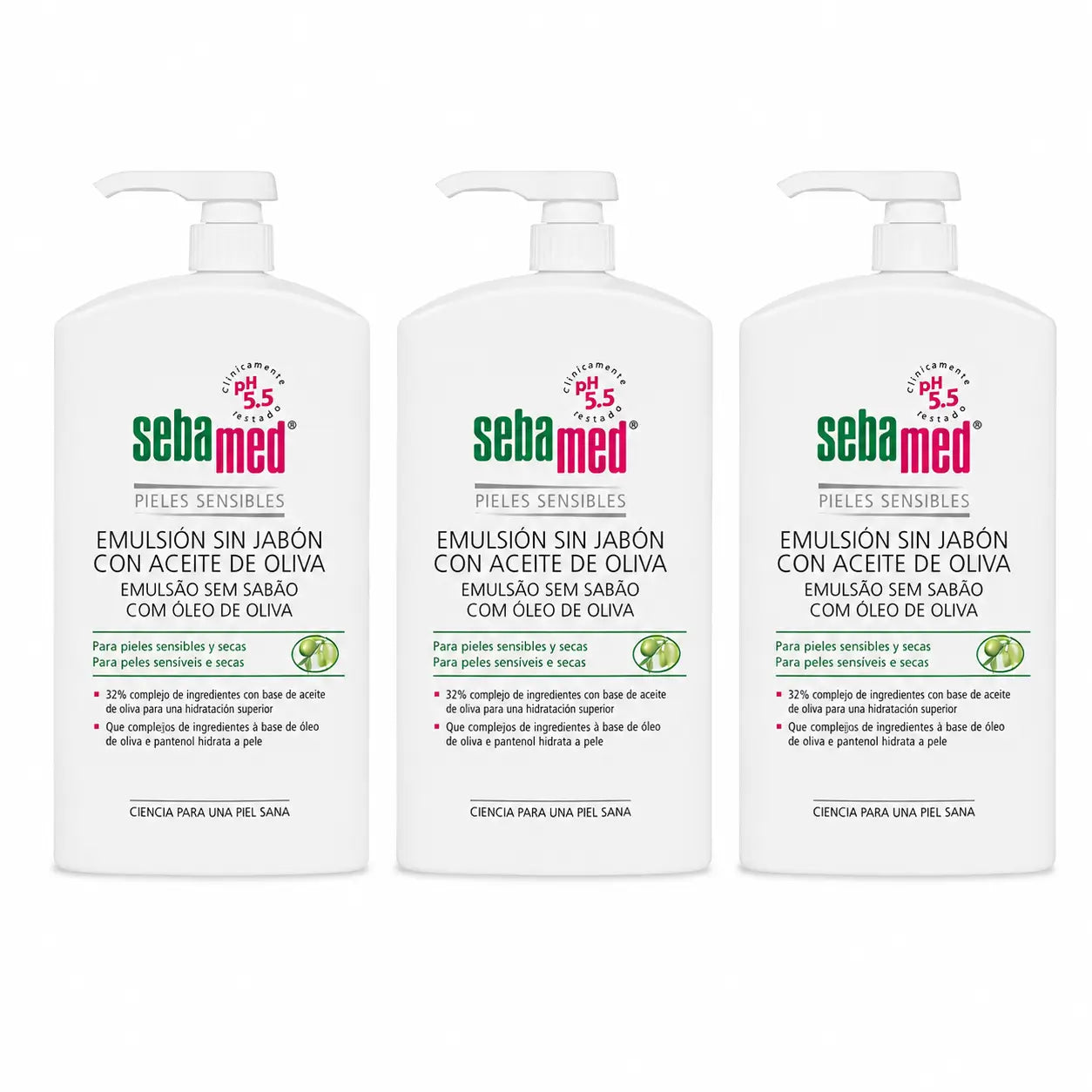 Sebamed Soap Free Emulsion Gel With Olive Oil 1000 Ml , pack 3