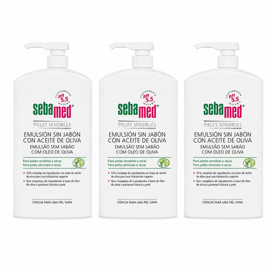 Sebamed Soap Free Emulsion Gel With Olive Oil 1000 Ml , pack 3