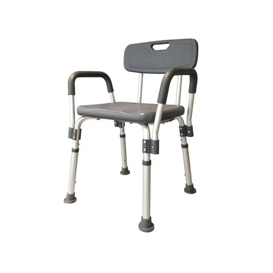 adjustable shower chair with armrests, grey