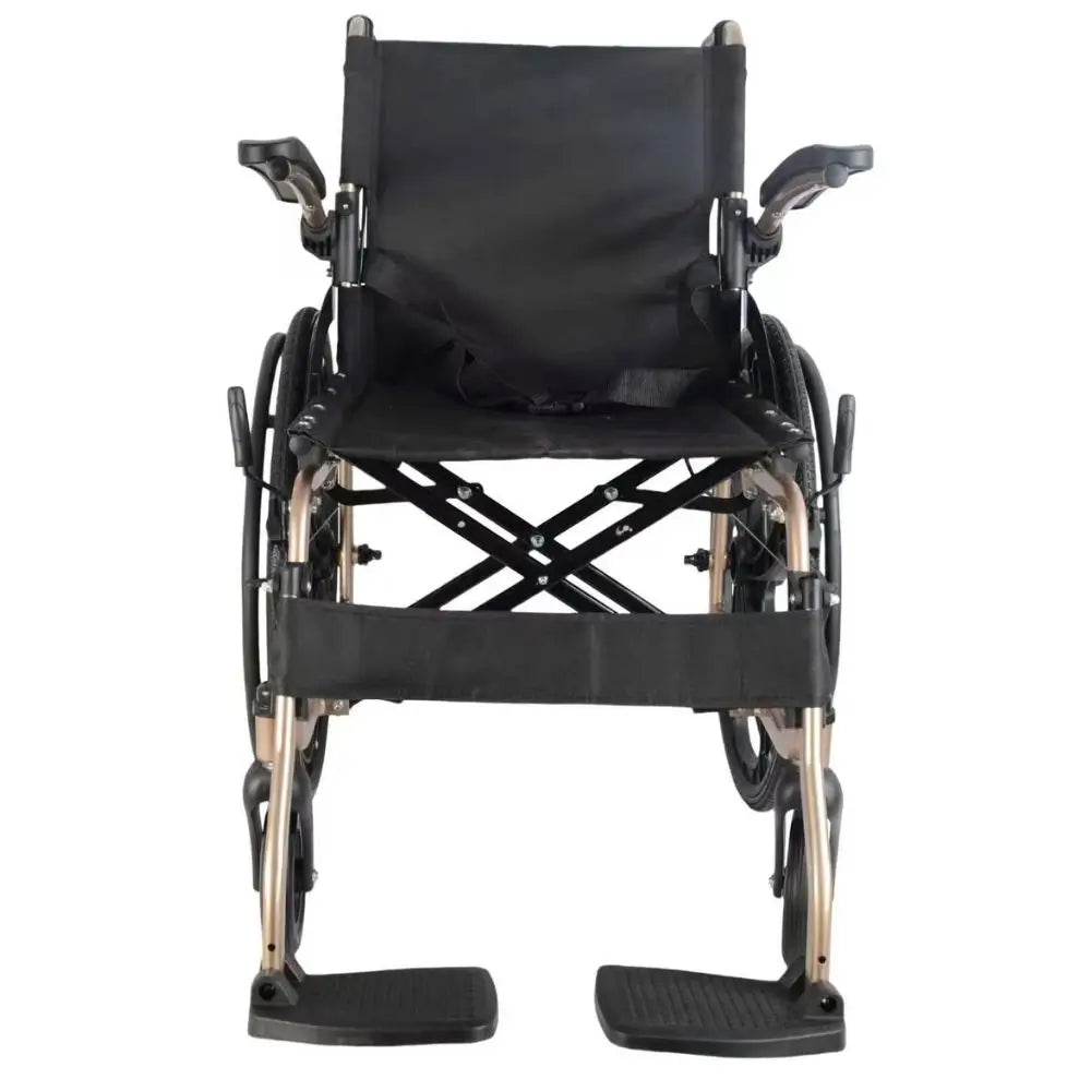 self-propelled aluminium wheelchair, folding armrests, gold