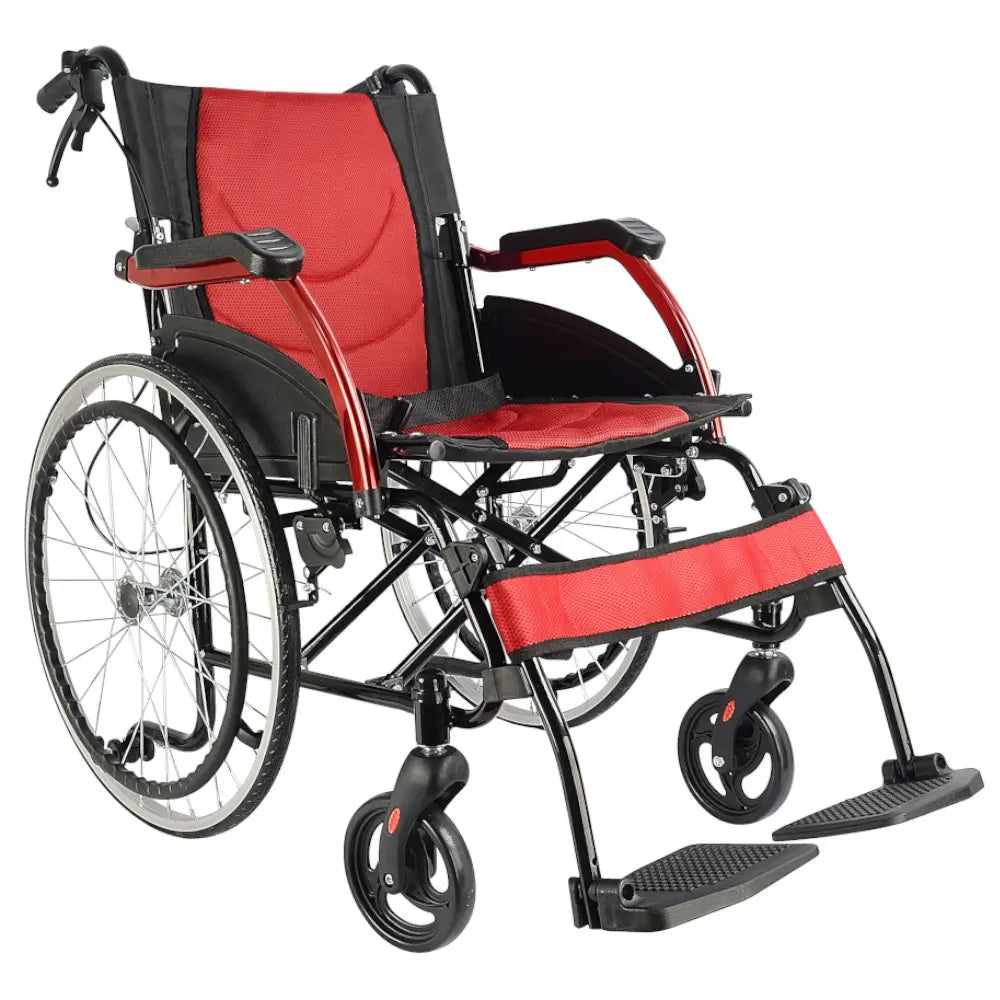 self-propelled aluminium wheelchair, red
