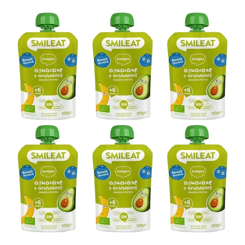 Smileat Avocado and Blueberry Pouch, 100 g, pack of 6