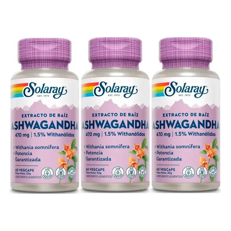 Solaray Ashwagandha 470 Mg Veggie Pack 3 x 60 Capsules