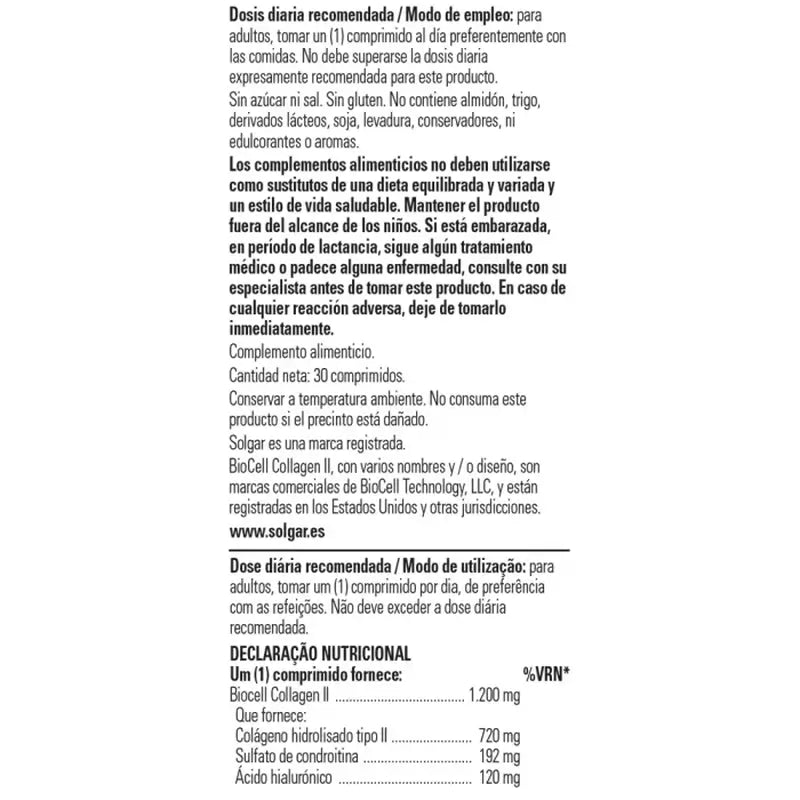 Solgar Hyaluronic Acid Complex With Collagen, 2X30 Tablets