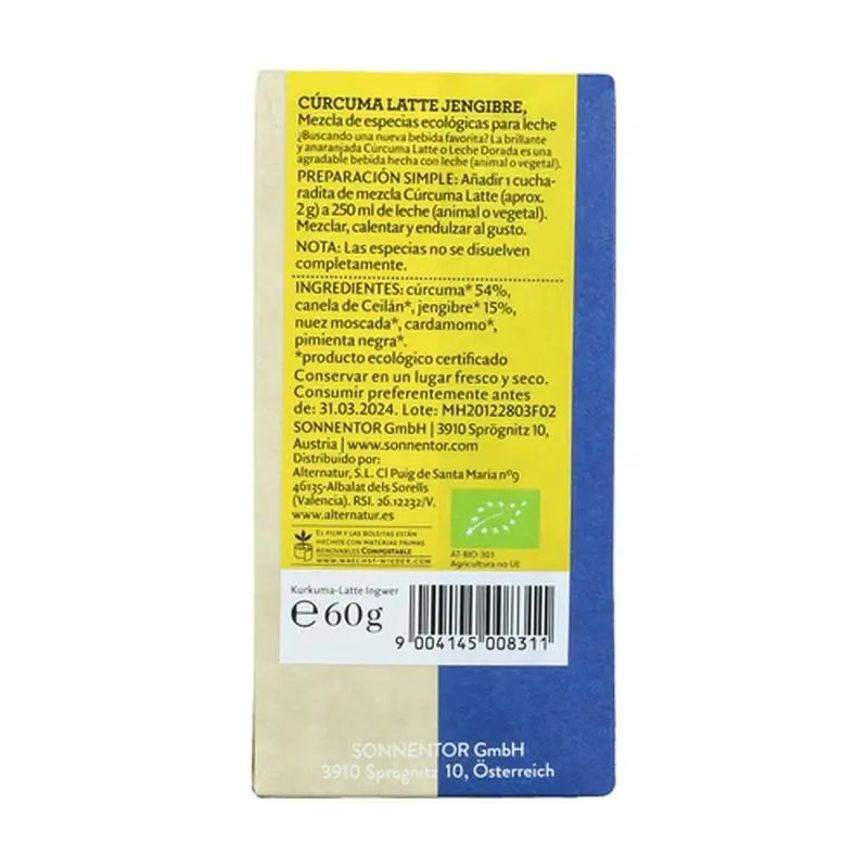 Sonnentor Curcuma Latte Ginger Golden Milk Tin 60Gr. Bio