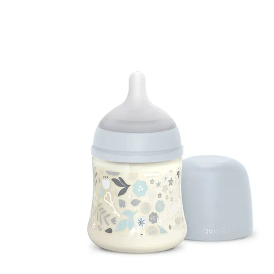 Suavinex Baby Bottle 150 Ml, Slow Flow (S), +0 Months, Wonderland Flowers Blue