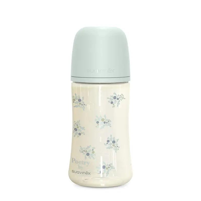 Suavinex Baby Bottle 270 Ml, Medium Flow (M), +3 Months, Poetry Blue
