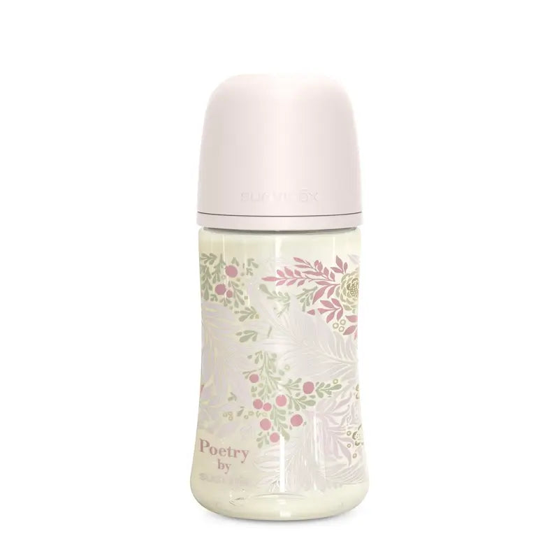 Suavinex Feeding Bottle 270 Ml, Medium Flow (M), +3 Months, Poetry Pink