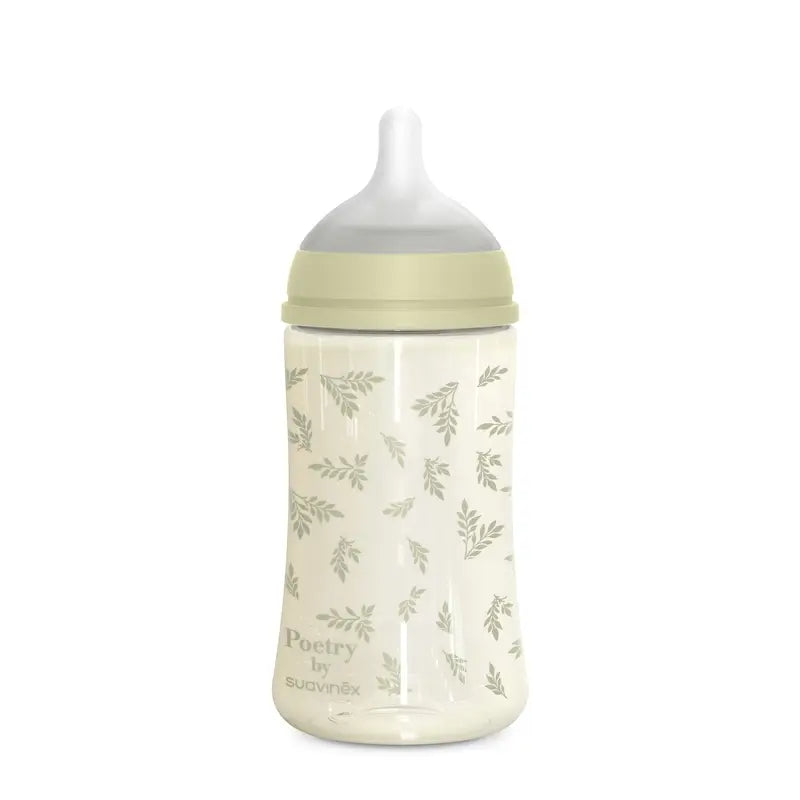 Suavinex Feeding Bottle 270 Ml, Medium Flow (M), +3 Months, Green Poetry