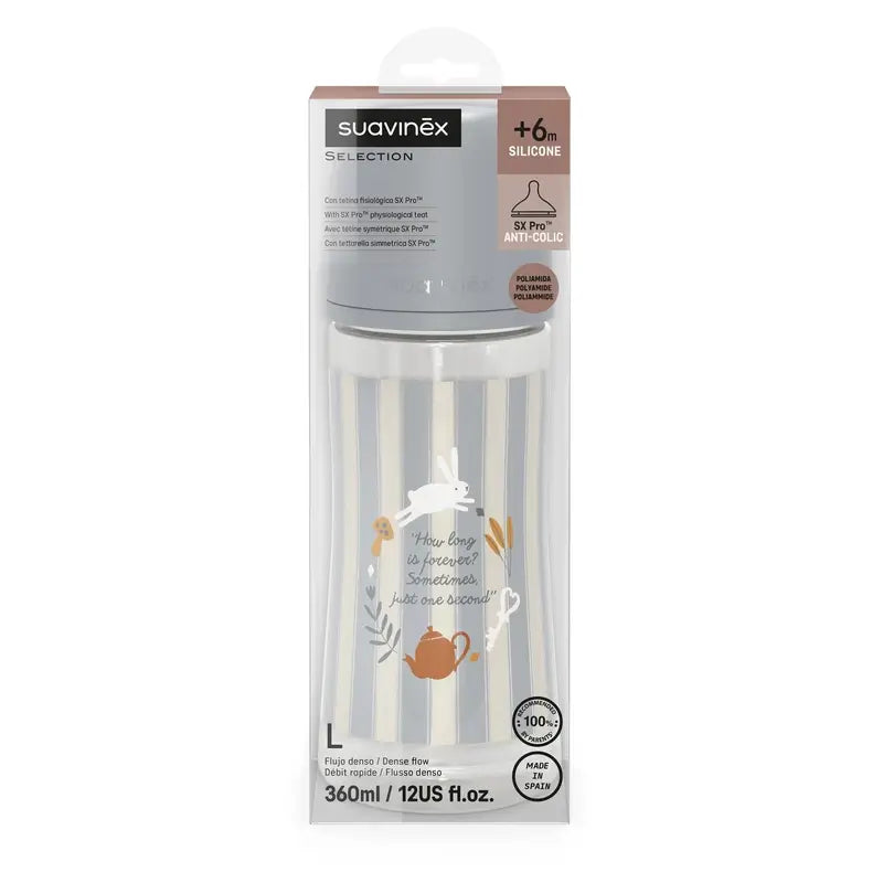 Suavinex Baby Bottle 360 Ml, Dense Flow (L), +6 Months, Wonderland Blue