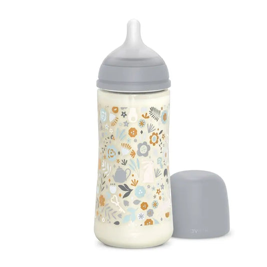 Suavinex Baby Bottle 360 Ml, Dense Flow (L), +6 Months, Wonderland Flowers Blue