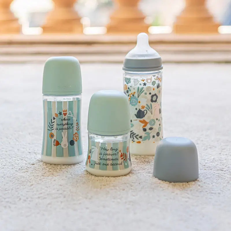 Suavinex Baby Bottle 360 Ml, Dense Flow (L), +6 Months, Wonderland Flowers Blue