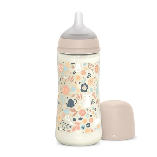 Suavinex Baby Bottle 360 Ml, Dense Flow (L), +6 Months, Wonderland Flowers Pink