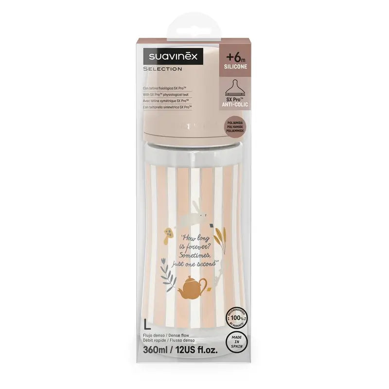 Suavinex Baby Bottle 360 Ml, Dense Flow (L), +6 Months, Wonderland Pink