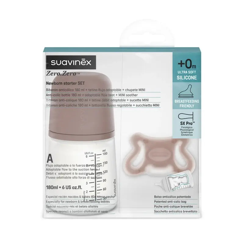 Suavinex Anti-colic Bottle + Soother Zero Zero. Deep