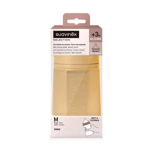 Suavinex Baby Bottle With Silicone Bottle 240 Ml, Physiological Teat Sx Pro, Medium Flow (M). +3M. Colour Essence, Mustard