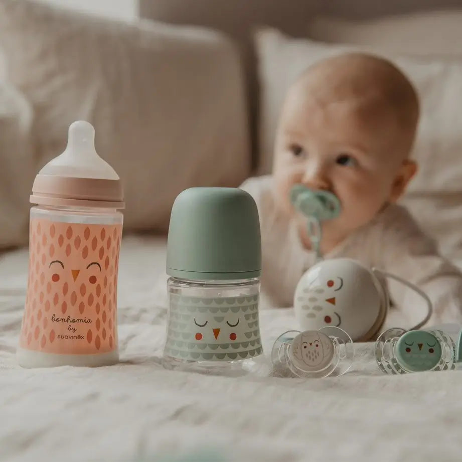 Suavinex Glass Bottle 120 Ml. Physiological Sx Pro Silicone Teat. Slow Flow Bottle. +0 Months. Bonhomia, Beige