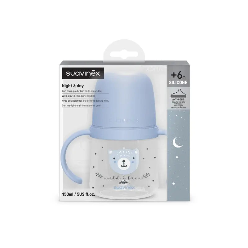 Suavinex Night Bottle Night & Day +6 Months Wild&Free Blue, 150 ml