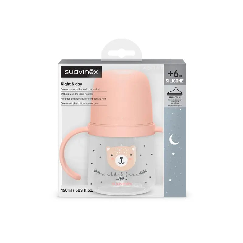 Suavinex Night Bottle Night & Day +6 Months Wild&Free Pink, 150 ml