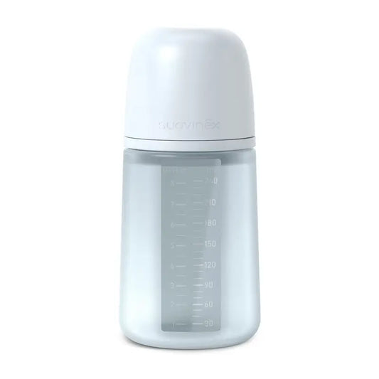 Suavinex Silicone Feeding Bottle 240 Ml, Medium Flow (M), +3 Months, Ballad Blue