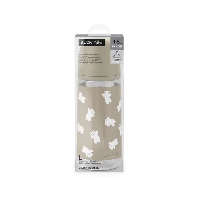 Suavinex Sx Pro Teat Dense Flow Bottle (L) +6 Months Wild&Free Beige, 360 ml