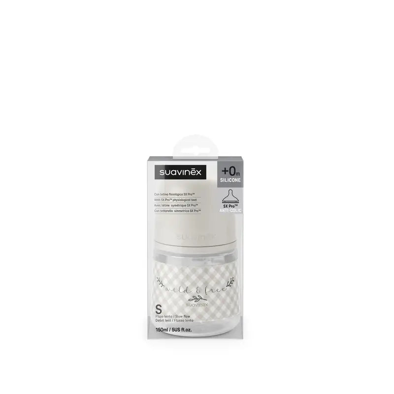 Suavinex Feeding Bottle Teat Sx Pro Slow Flow (S) +0 Months Wild&Free Beige, 150 ml