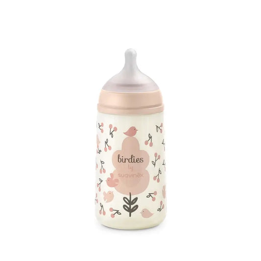 Suavinex Baby Bottle Teat Sx Pro Medium Flow (M) +3 Months Birdies Pink, 270 ml